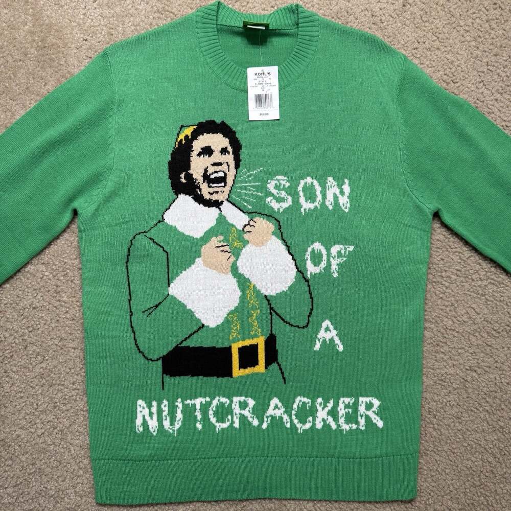 Elf Buddy the Elf Son of Nutcracker Green Christmas Knit Sweater Mens M NWT